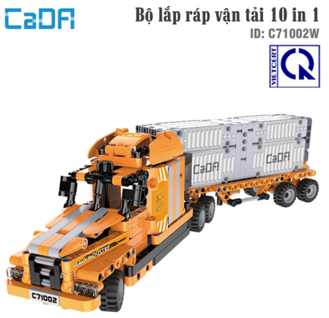 Đồ chơi lắp ráp xe tải container CADA 10in1 Mô hình lego lắp ghép xe đầu kéo kỹ thuật công trình trẻ em 634 PCS.