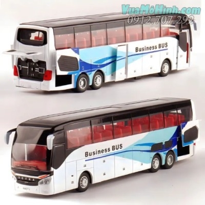 Mô hình tĩnh đồ chơi xe ô tô buýt chở khách Business Bus tỉ lệ 1:32 bằng hợp kim cao cấp mở được cửa, cốp và có đèn led
