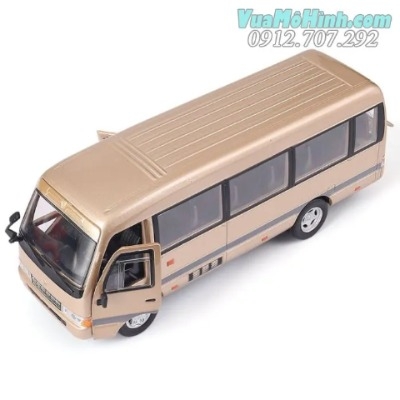 Mô hình tĩnh đồ chơi xe ô tô buýt chở khách Bus Toyota Coaster tỉ lệ 1:32 bằng kim loại cao cấp mở được hai cửa, cốp, có đèn Led và âm thanh