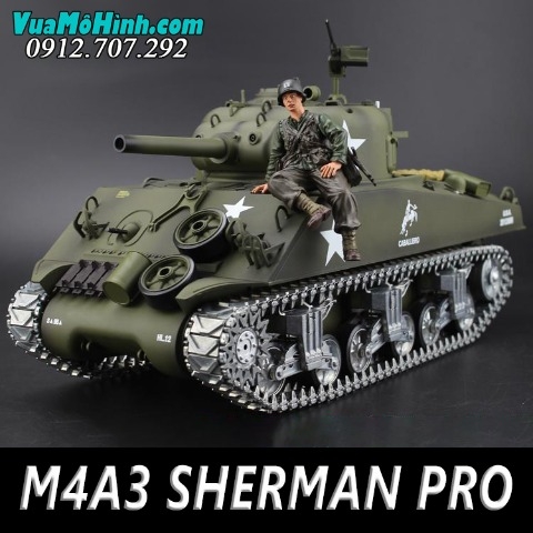 Xe tăng điều khiển từ xa M4A3 Sherman phiên bản Pro xích + bánh xe + nhông thép tỷ lệ 1/16 âm thanh động cơ và nhả khói như thật
