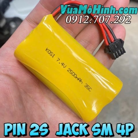 Pin LiPo 2S 7.4V 2500mAh 35C Jack SM 4P – Dung lượng lớn cho xe RC, tàu thủy, máy bay điều khiển