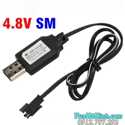 Dây sạc pin USB 4.8V jack SM 2P – Lõi đồng cao cấp, sạc nhanh ổn định