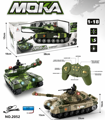 Xe tăng điều khiển từ xa MOKA tỉ lệ 1:18 cỡ lớn mô hình đồ chơi RC xe tank cho bé trai có đèn, âm thanh, xoay 300 độ