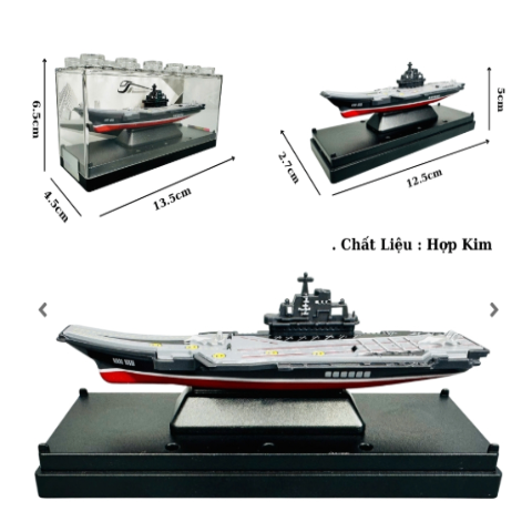 Bộ mô hình tàu sân bay chiến đấu tỉ lệ 1:64 chất liệu hợp kim, có đế trưng bày kèm hộp mica cao cấp