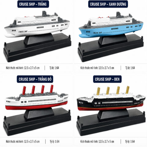 Bộ mô hình tàu thuyền du lịch Cruise Ship mini tỉ lệ 1:64 tàu thuỷ biển trưng bày có đế kèm hộp mica cao cấp