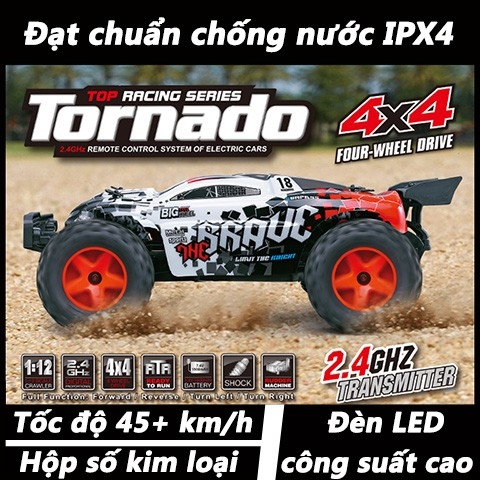 Subotech Tornado - Xe ô tô địa hình điều khiển từ xa chống nước, tốc độ 45+ km/h, vi sai kim loại, truyền động 2 cầu, trang bị sẵn đèn led siêu sáng