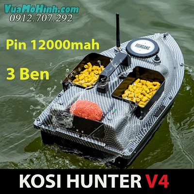 Thuyền thả thính 3 ben Kosi Hunter V4 điều khiển tầm xa 500 mét, pin khủng 12000mah, có cảm biến cân bằng