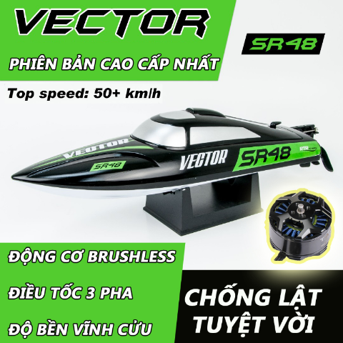 Volantex Vector SR48 phiên bản cao cấp nhất - Cano tốc độ cao 50+ km/h, tích hợp tự động chống lật, trục lap mềm siêu bền, ESC và RX rời, sóng 2.4Ghz, tầm điều khiển 300 mét !!