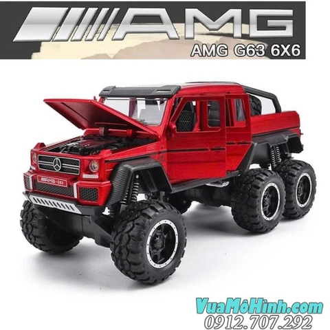 Mô hình xe Mercedes AMG G63 6X6 tỉ lệ 1/24 có xe gắn máy ở cốp sau mở đc 4 cửa có đèn và âm thanh giả lập