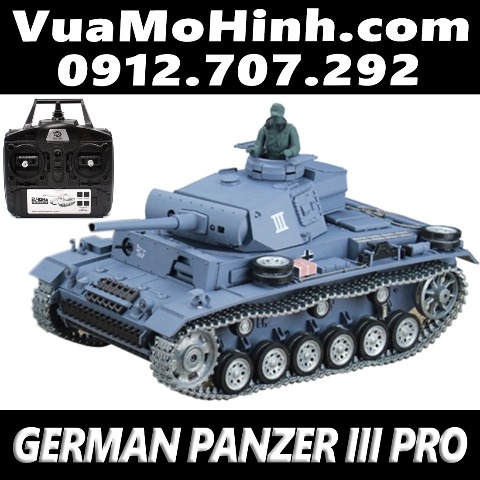 Xe tăng Heng Long German Panzer III 1/16 bản Pro xích kim loại, âm thanh động cơ súng máy, nhả khói như thật