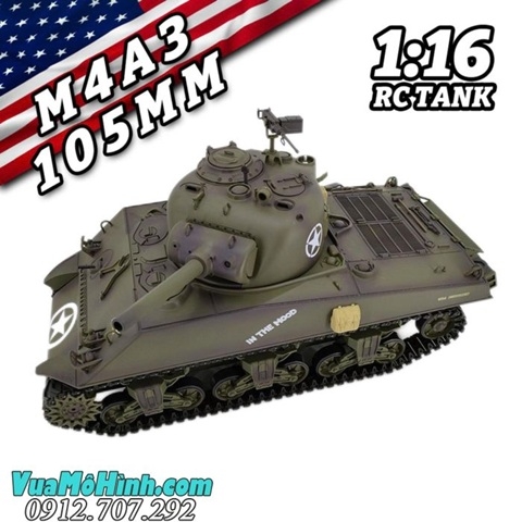 Xe tăng điều khiển từ xa COOLBANK-3898-1 U.S. M4A3 Sherman 1/16 , âm thanh động cơ và nhả khói như thật