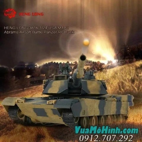 Xe tăng điều khiển từ xa Heng Long M1A2 Abrams tỷ lệ 1/24 âm thanh động cơ, súng máy, bắn tia hồng ngoại