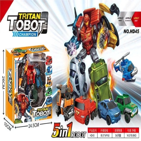 Đồ chơi mô hình robot trẻ em biến hình, lắp ráp 5in1 oto, trực thăng, xe cứu hoả , transformer,xe Titan Tobot Champion chất liệu cao cấp, an toàn.
