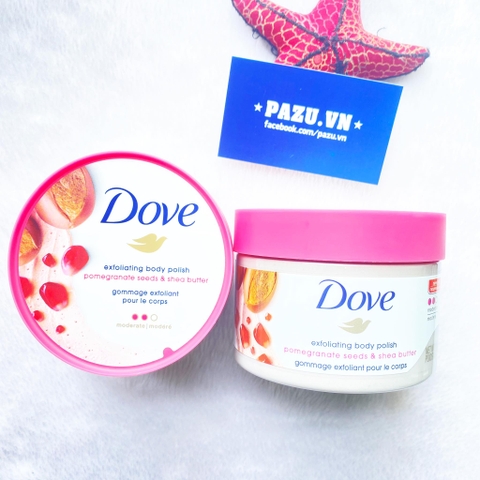 Tẩy tế bào chết Toàn Thân Lựu Và Bơ Hạt Mỡ Dove Exfolieting Body Polish Pomegranate Seed Shea Butter