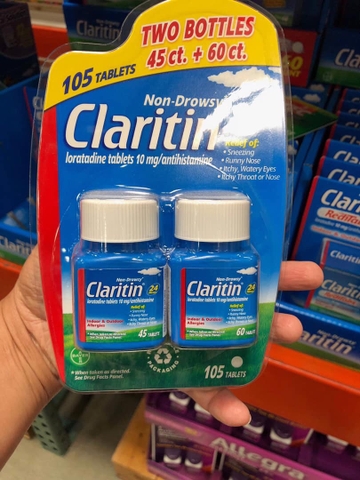 Trị cảm cúm, sổ mũi Claritin Antihistamine Non-Drowsy Loratadine 10mg 105 viên