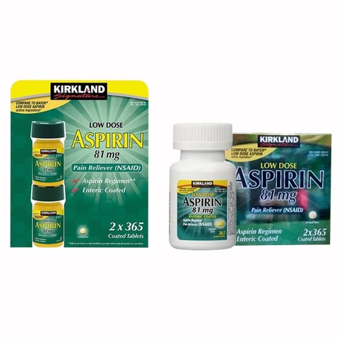 combo 2  Aspirin 81mg Low Dose Kirkland giảm đau co thắt ngực 365 viên x 2