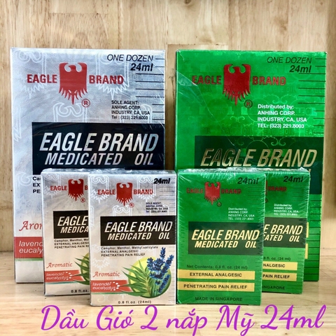 Dầu Gió Con Ó EAGLE BRAND - Dầu Xanh Xách Tay Từ Mỹ SING - 2 Nắp