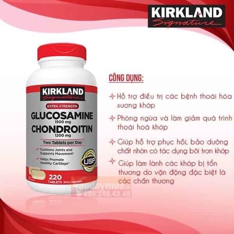 KIRKLAND GLUCOSAMINE 1500MG CHONDROITIN 1200MG 220 VIÊN bổ khớp của Mỹ