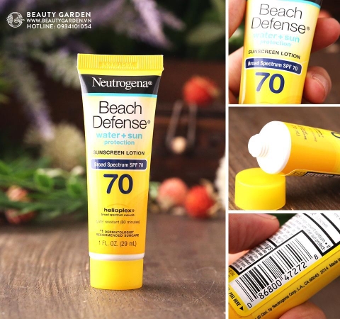 COMBO CHỐNG NẮNG NEUTROGENA BEACH DEFENSE SUNSCREEN SPRAY SPF 70 - 2 PACK 6.5 OZ + 1 OZ. LOTION