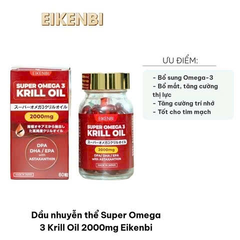 Dầu nhuyễn thể Super Omega 3 Krill Oil 2000mg Eikenbi, 60 viên Nhật
