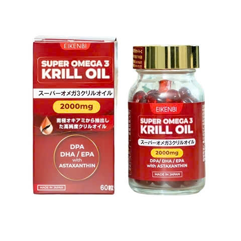 Dầu nhuyễn thể Super Omega 3 Krill Oil 2000mg Eikenbi, 60 viên Nhật