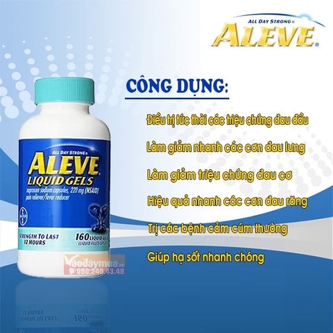 Viên uống giảm đau, hạ sốt Aleve 220mg chai 160 vien hộp  320 viên của Mỹ