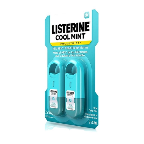 Xịt thơm miệng Listerine Cool Mint Pocketmist 7.7ml x 2 của Mỹ