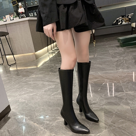 Giày Boot da PU dưới gối - G1706 đế cao 8-9cm
