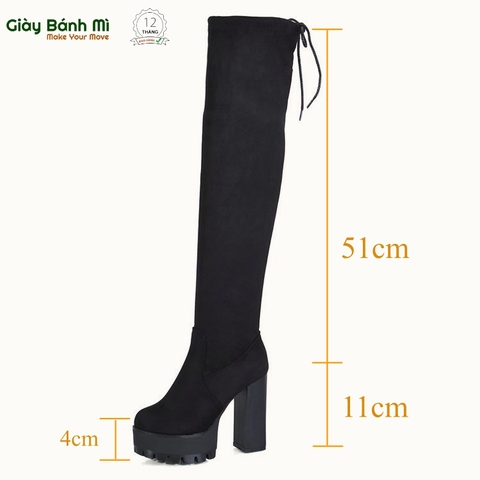 Boot qua gối đế cao 12cm, chất da lộn - G1820