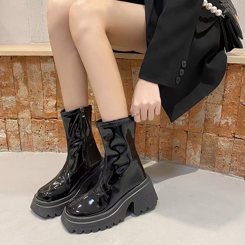 Giày Boot da bóng đế cao 8.5cm - G1845