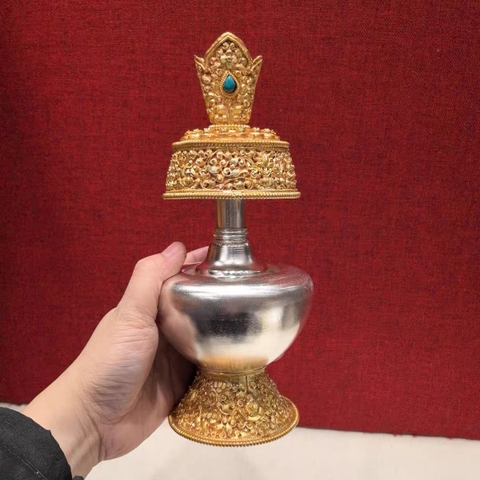 Bình Bumba Nepal Đồng Đỏ Thủ Công Mạ Vàng Mạ Bạc