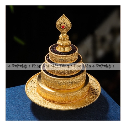 Tháp Mandala bằng bạc s990 mạ vàng 24k