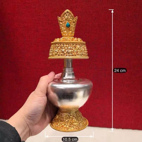 Bình Bumba Nepal Đồng Đỏ Thủ Công Mạ Vàng Mạ Bạc