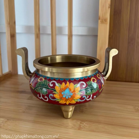 Lư đốt trầm tráng men lam