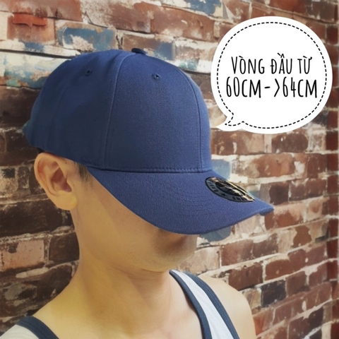 [60-64cm] BIGSIZE Nón lưỡi trai vải thô Xanh Navy chất lượng cao Brand One Hat