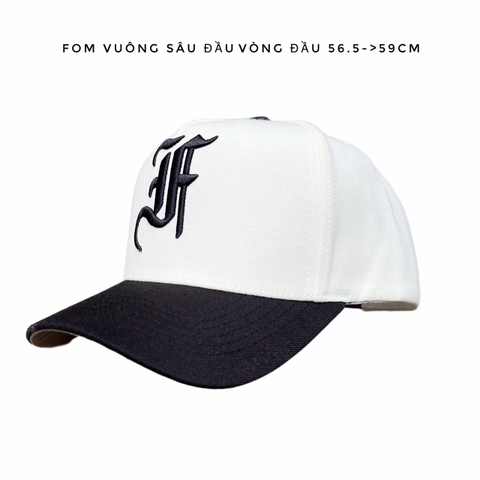 Nón lưỡi trai fom vuông SÂU ĐẦU chữ F cách điệu logo thêu Đen vải Trắng Kem vành nón Đen brand One Hat