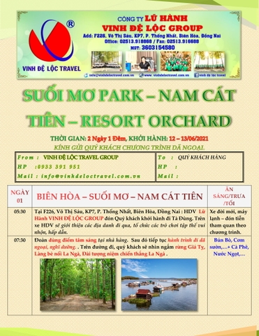 TOUR SUỐI MƠ - NAM CÁT TIÊN - ORCHARD RS 2N1D