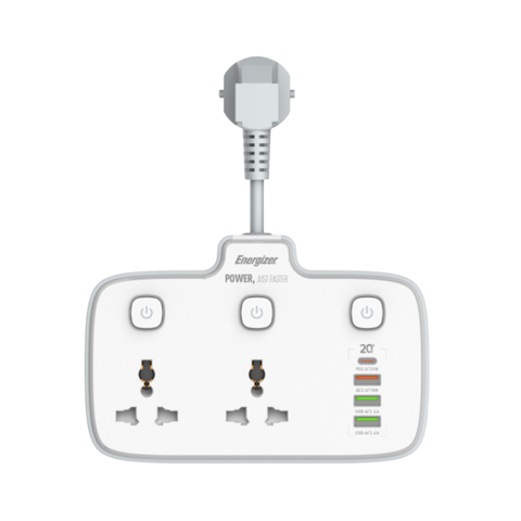 Energizer EPB2503EU | Ổ Điện Đa Năng 2AC Kèm 3USB-A Và 1USB-C Sạc Nhanh PD (max 20W)