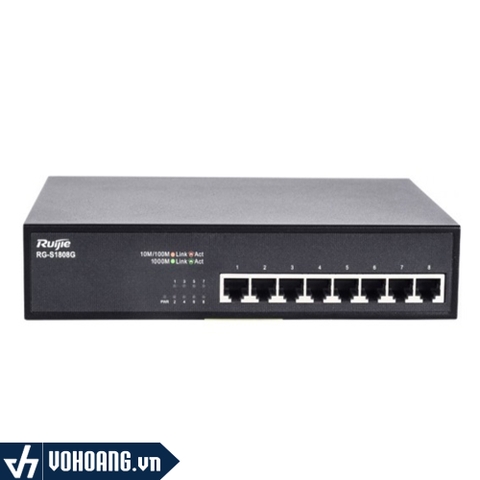 Ruijie RG-S1808G | Switch Chia Mạng Gigabit 8 Cổng Kết Nối Dành Cho Doanh Nghiệp | Hàng Chính Hãng