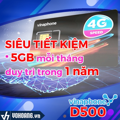 Vinaphone D500 | Gói Cước Data 4G Siêu Tiết Kiệm 5GB/Tháng Trọn Gói 1 Năm | Sim Giá Rẻ