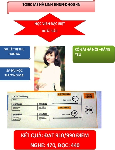 CHÚC MỪNG EM LÊ THU HƯƠNG - SV ĐẠI HỌC THƯƠNG MẠI, ĐẠT 910 ĐIỂM TĂNG 500 ĐIỂM SO VỚI ĐẦU VÀO