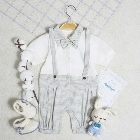 Quần áo trẻ em Bobicraft - Bộ đồ liền thân bodysuit Romper quần yếm bé trai thun sọc quần dài - Cotton hữu cơ organic an toàn