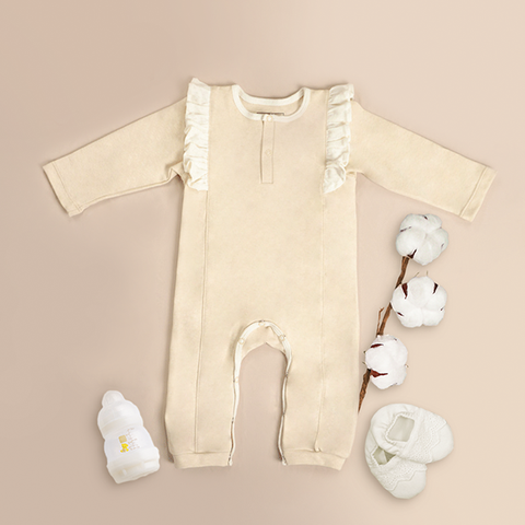 Quần áo trẻ em Bobicraft - Romper bé gái tay dài nút cổ - Cotton hữu cơ organic an toàn