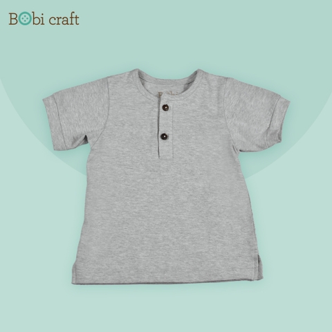 Quần áo trẻ em Bobicraft - Áo thun bé trai cổ viền tròn xám - Cotton hữu cơ organic an toàn