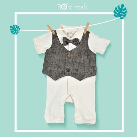 Quần áo trẻ em Bobicraft - Bộ đồ liền thân bodysuit Romper Gile Caro bé trai - Cotton hữu cơ organic an toàn