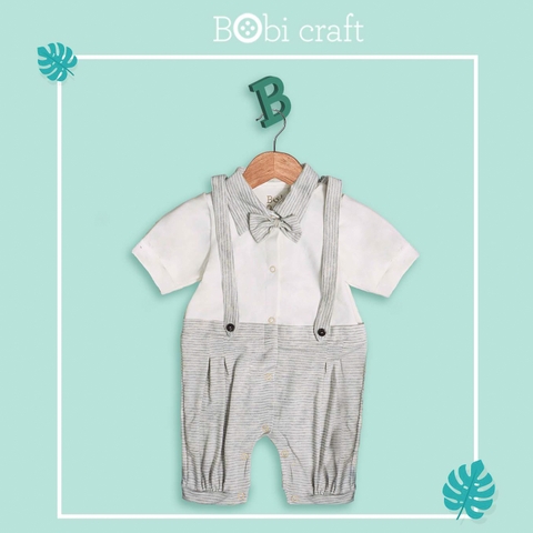 Quần áo trẻ em Bobicraft - Bộ đồ liền thân bodysuit Romper quần yếm bé trai thun sọc quần dài - Cotton hữu cơ organic an toàn