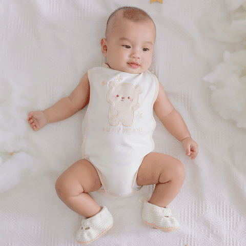 Quần áo trẻ em Bobicraft - Bộ đồ liền thân bodysuit Romper bỉm gấu bé trai bé gái  - Cotton hữu cơ organic an toàn