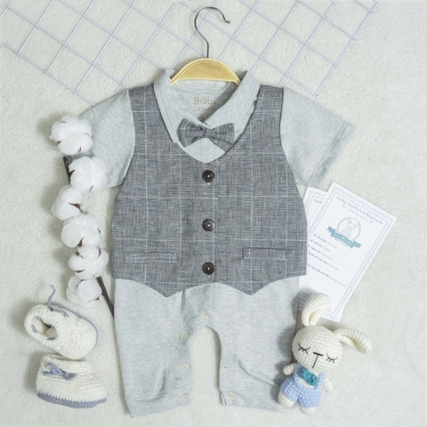 Quần áo trẻ em Bobicraft - Romper Gile xám - Cotton hữu cơ organic an toàn