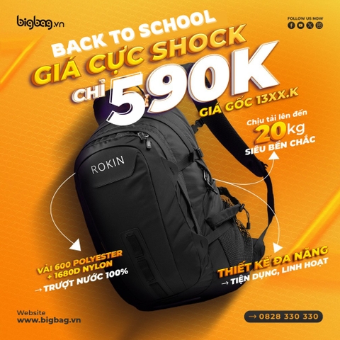 BACK TO SCHOOL, GIÁ CỰC SHOCK. BALO ĐA NĂNG ROKIN VELOCITY GIÁ GỐC 13xxK Giảm chỉ còn 590K