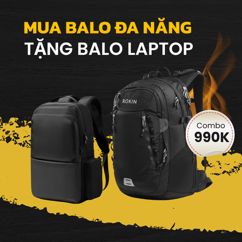 COMBO 1 TẶNG 1: Mua Balo Đa Năng Cao Cấp ROKIN ROADER tặng ngay Balo Laptop ROKIN ASTON